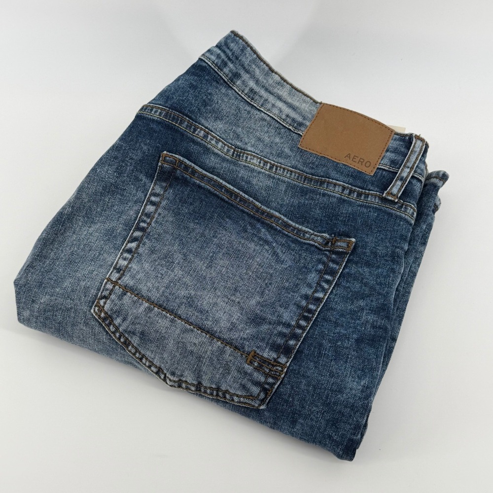 Aeropostale Aero Mens Slim Straight Distressed Jeans 38x30 Medium Wash 5741